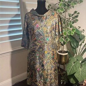 VINTAGE.Tori Richard Colorful Long Sleeve Dress